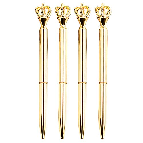 Sun Kea 4 PCS Crown Top Ballpoint Pen Black Ink Classic Metal Ballpoint Pen Office Supplies Gift