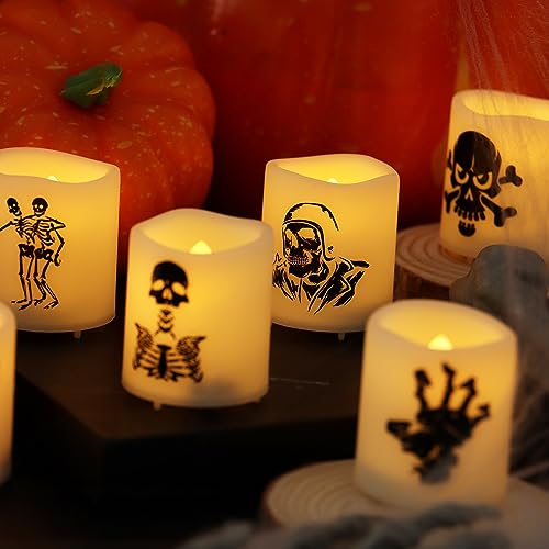 Image of Halloween Battery Operated Flameless LED Votive Candles with Timer 6 Pack