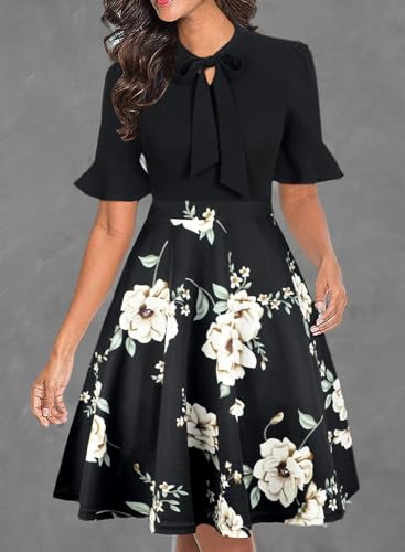 Image of Women Summer Floral Ruffle Sleeve Wear to Work Church Wedding Guest Party Dresses