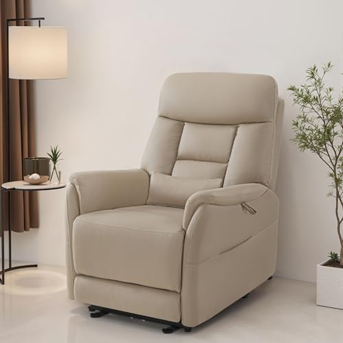 M MCombo Fernsehsessel Elektrisch Verstellbar, Relaxsessel mit Liegefunktion, Massagesessel 3 cm Wandnah, TV Sessel für Enge Räume, USB & Lendenkissen, Wohnzimmer, 7063 (Beigebraun) – Bild 3
