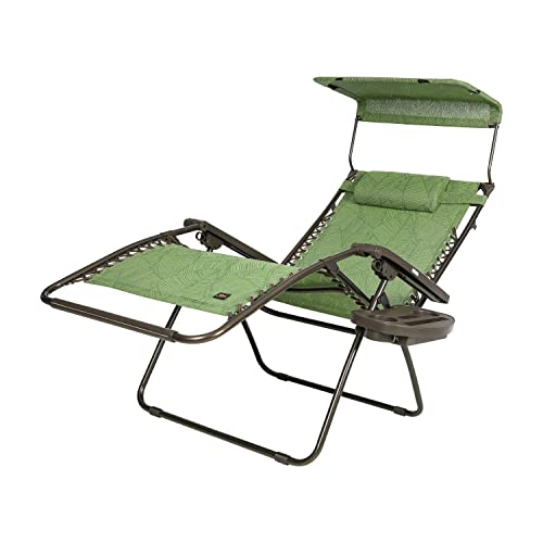 Bliss Hammocks Gfc-467Gblr 26" Wide Zero Gravity Chair W/Canopy, Pillow, & Drink Tray, Holds Up To 300Lbs, Inch, Green Banana Leaf #TOP6