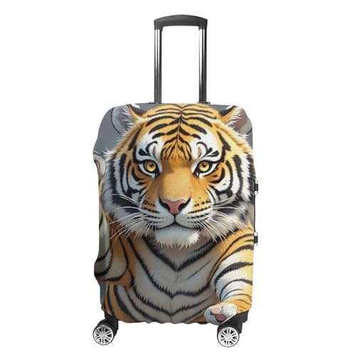 Tiger Head with Raised Paws Printed Luggage Cover Protector, Fits 18-32 Inch Luggage