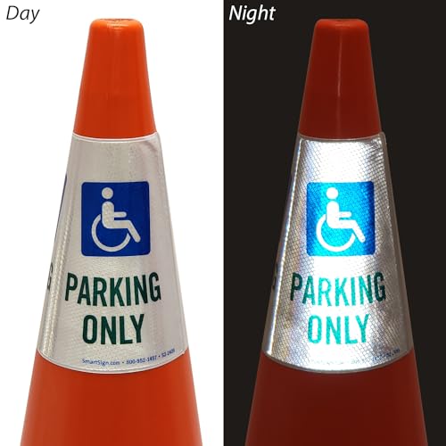 Image of SmartSign 6-Pack inchHandicapped Parking Only inch Reflective Cone Message Sleeve Collar with Symbol, 360-Degree Visibility, Non-Adhesive Vinyl Signs for Traffic Safety Cones, 3-Side Print [Cone Not Included]