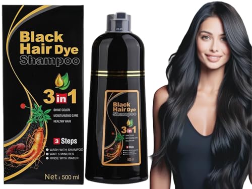 Hair Dye Shampoo 3 en 1 Cubre Canas,500ml Hair Dye Shampoo 3 en 1,Champú Tinte Negro Cubre Canas,Champú Tinte Pelo Negro,Black Hairs Dyes Shampoos 3 en 1