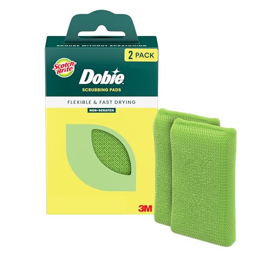 Image of Scotch-Brite Blooms Dobie Scrubbing Pad, Non-Scratch Kitchen Sponge for Cleaning Dishes, Appliances, and Bathrooms, Leaf Green Dish Sponge that Dries Fast, 2 Pack