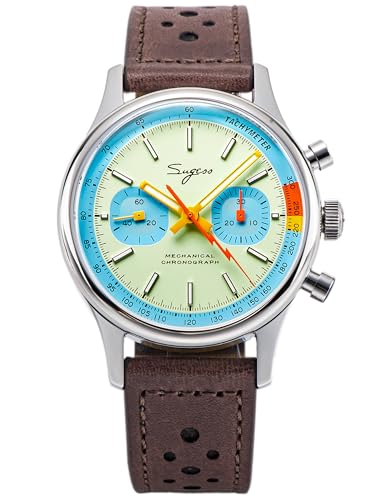 Sugess Chrono Hertiage S387.01.Z Brown Racing Leather ST1901 Mechanical Chronograph Mens Wrist Pilot Watch Seagull 1963