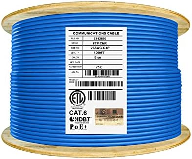 Elite Cat6 Shielded Riser (CMR), Ethernet Cable 1000ft, 23AWG 100% Solid Pure Bare Copper, Foiled w/Unshielded Twisted Pair (F/UTP), 550MHz, UL Certified, UL-LP Cert, Bulk Networking Cable Reel - Blue