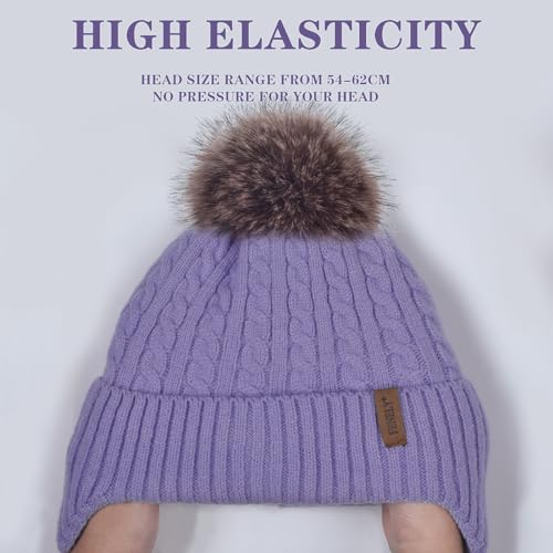 Image of FENELY Women's Knitted Warm Beanie Winter Hat, Warm Chunky Snow Hat with Pompom