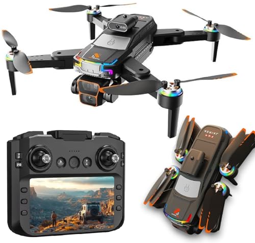 Amitasha 4k Remote Control Dual Camera Drone with 1080p Wi-Fi Selfie Gesture RC Obstacle Avoidance Drone with Brushless Motor One Key Take-off & Landing 4.5 Inch LCD Display