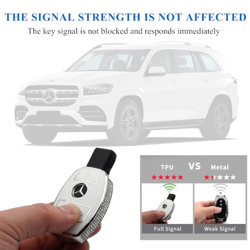Image of Creativity for Mercedes Benz key cover and keychian (White Combination) | TPU key box with Rhinestones is compatible with CLS CLK AMG ML C CL E S SL SLK G GLC GLE GLS M R Smart Remote Key