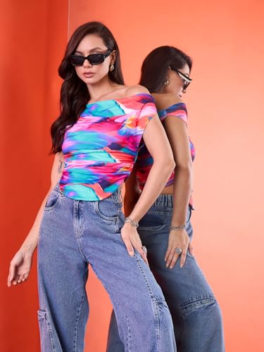 Image of Uptownie Women Top | Stretchable Cowl Neck Ruched Design | Sleeveless & Knitted Fabric for Casual Soft & Comfortable