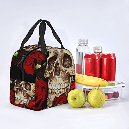 Debou Cool Skull And Roses Insulated Lunch Bag Cooler Tote Reusable Leakproof Lunch Box Easy Clean For Work Office Picnic Beach Or Travel #TOP6
