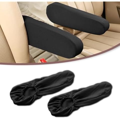 Honibaoto 2 Pcs Car Front Seat Armrest Covers, Direct Replacement Center Console Lid Armrest Cover Skin,Cloth Fabric Armrest Protectors,Car Interior Accessories (Black) Cover