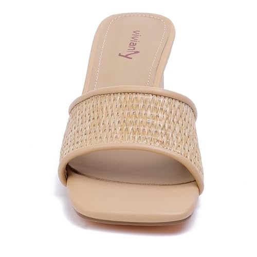 Image of vivianly Women's Low Block Heels Sandal Square Open Toe Chunky High Heels Slip on Heeled Sandals Mules Slide for Party Wedding Dress Shoes