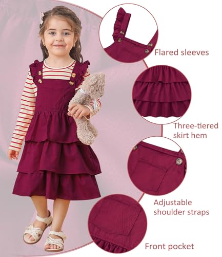 Toddler Girl Fall Outfit Baby Girls Overall Dress and Long Sleeve Stripes T-Shirt Set for 18M-5Y4