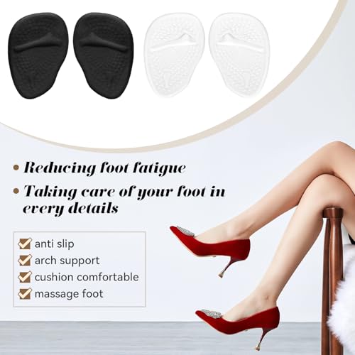Image of 2 Pair Gel Cushion Insoles Adhesive Cushioning Insoles Sandals Flats Dress Shoes, Ball of Foot Cushions Heel Cushion Inserts for Women for High Heels Sandals Flats Boots Pumps (Clear, Black)