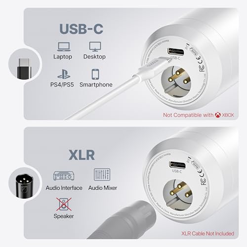 Image of MAONO A04 Gen2 White XLR /USB Condenser Microphone for PC Podcast Recording | 192kHz /24Bit Plug & Play Computer Cardioid Metal Mic with Software, Pro Sound Chipset for Content Creation, Stream, YouTube