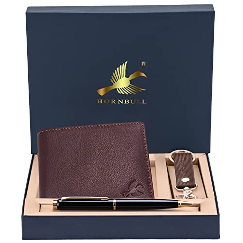 Maddison Men's Leather Wallet, Pen & Keyring, Brown, Classic2