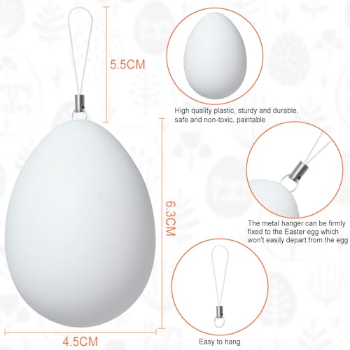 UNOLIGA Plastik Ostereier zum Bemalen und Aufhängen, 24pcs Plastikeier Weiß, Kunststoffeier mit Aufhänger, Weiße Eier Ostern zum Anmalen Basteln (mit Stabilem Aufhänger)