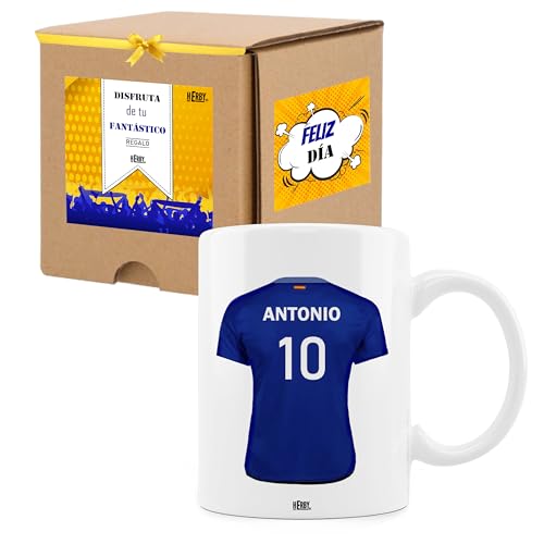 Taza del Getafe personalizada con nombre y número, diseños de tazas de futbol para fans del Getafe, tu equipo favorito en taza de cerámica de café, té, chocolate 325 ml(Getafecerámica)