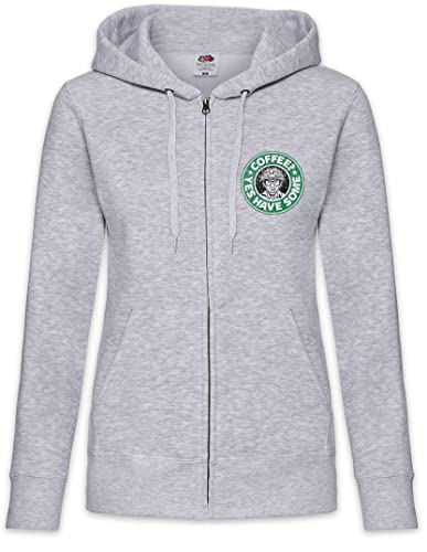 Sweat à capuche noir confortable avec fermeture éclair et motif café femme