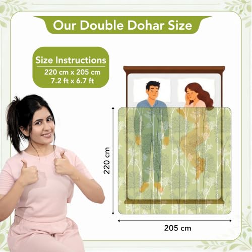 Image of Divine Casa Glace Cotton 120 GSM Reversible Lightweight Printed Double Bed AC Dohar Blanket Quilt - Green and Dark Green| TC - 120