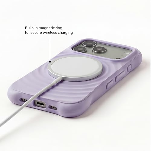 Image of amazon basics Shockproof Case for iPhone 17 Pro | Ripple Pattern | Camera Protection | Protective Cover with Enhanced Grip & Wireless Charging Support - Light Purple