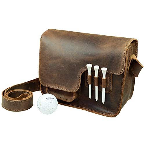 Hide & Drink, Leather Golf Pouch, Shoulder Bag, Ball & Tees Organizer, Sports & Outdoors Accessories, Handmade Includes 101 Year Warranty :: Bourbon Brown