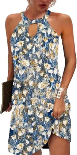 Image of BIRW Summer Dresses for Women 2026 Casual Floral Halter Neck A-line Beach Vacation Sundresses