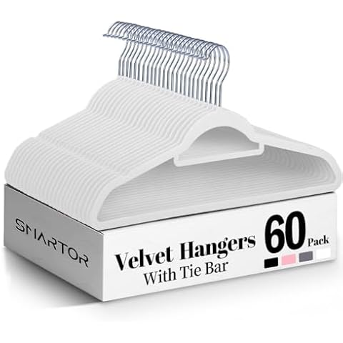 Smartor White Velvet Hangers 60 Pack, Space Saving Clothes Hangers with Tie Bar, Non-Slip Felt Hangers with Shoulder Notches, Heavy Duty Suit Hangers for Coat, Shirt, Pants, Dress Cover