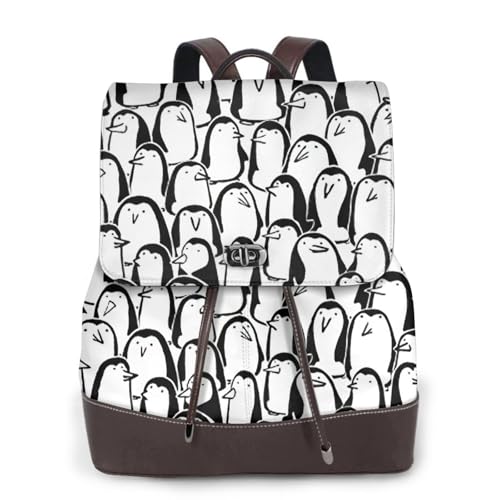 Sac à dos en cuir imprimé pingouins noir pour femme polyvalent One Size
