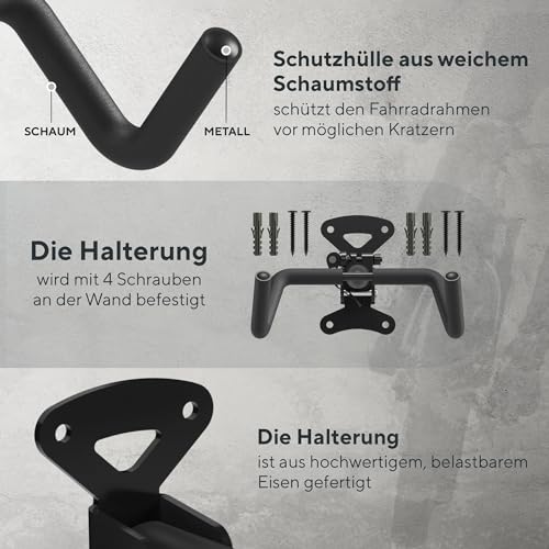 Optio Cycle Fahrrad Wandhalterung Horizontal – Rennrad Wandhalterung für E-Bike, Gravel & MTB bis 25 kg | Faltbarer Wandhaken Garage für Wohnung, Keller | Bike Rack Wall Mount Wandhalter