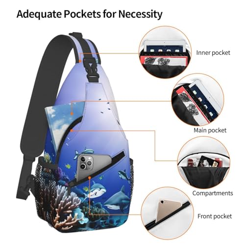 Mochila tipo bandolera con estampado de tiburón y mar miniatura 4