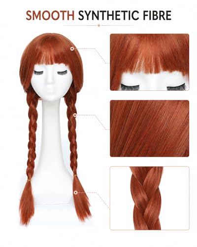 Image of Rose bud Anime Costume Agnes Annabelle Cosplay Wig Long Hair Heat Resistant Adjustable Fit 23 Inches Double Braided Orange Wigs With Bangs for Halloween Cosplay