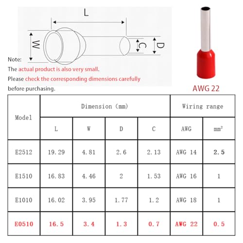 Image of 400PCS Wire Ferrules Kit AWG 22 (0.5mm) Crimp Connectors End Terminal,E0510 Insulated Ferrule Pin Cord End Terminal(200 Black + 200 Red)