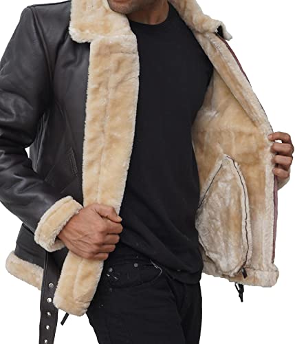 Image of Blingsoul Mens Sherpa Leather Jacket with Shearling Fur Collar - Real Lambskin Winter Leather Jacket For Men