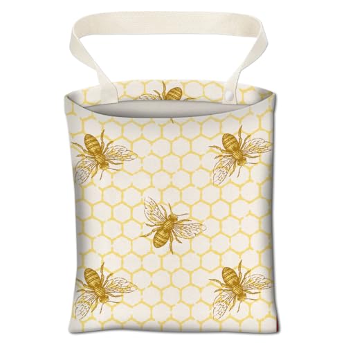 Image of Car Trash Can, Cute Car Trash Bag, Hanging Car Organizer and Storage Bag, Trash Bin for Car Accessories, Vehicle, Travelling, Camping Cute Yellow Bees Honey