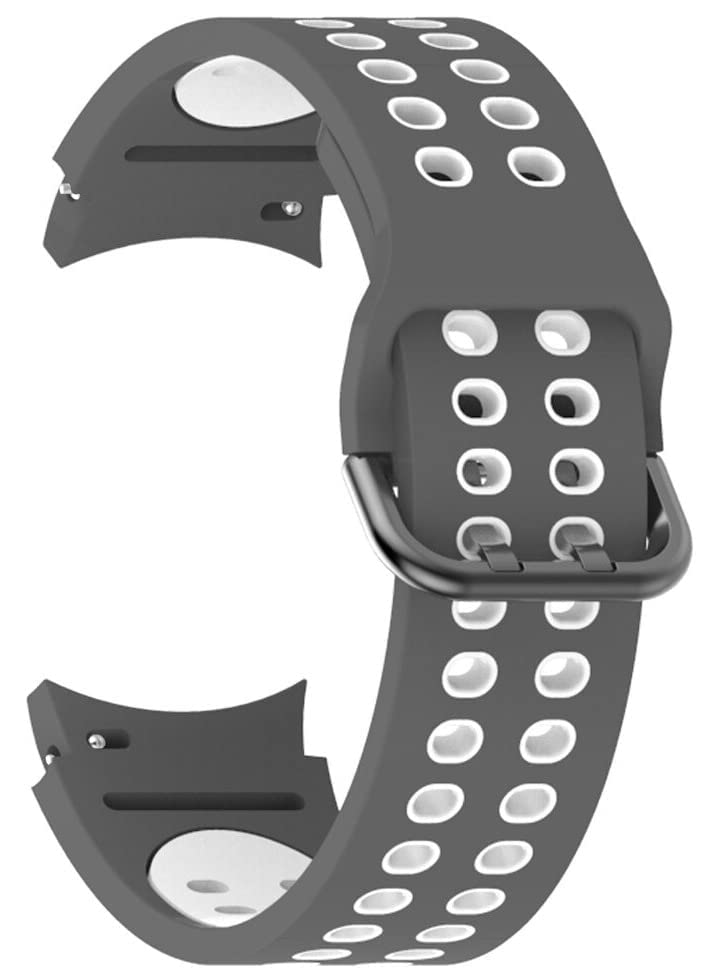 Image of FOLX FAG05 Sport Ni-ke Airhole Silicone Strap Compatible for Samsung Galaxy Watch 4 Band & Galaxy Watch 5 Band 44mm 40mm /Watch 5 Pro Bands 45mm /Galaxy Watch 4 Classic Bands 46mm 42mm,20mm Sport Strap Wristbands for Men Women Unisex (GREY & WHITE)