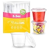 SOOMER [100 Sets - 5.5 oz Small Plastic Containers with Lids - Portion Cups for Fruits, Candy, Nuts - Disposable Food Containers for Lunch, Parties, and Trips - Airtight & Stackable, BPA-Free