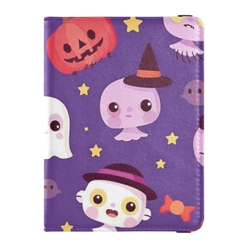 Passport Holder Cover Wallet, Owls on Purple Colorful Spooky Characters,