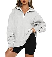 BLENCOT Women Half Zip Oversized Sweatshirts Long Sleeve Solid Color Drop Shoulder Fleece Workout...