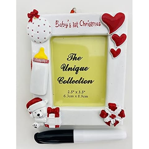 Babys First Christmas Ornament 2021 Baby Girl Picture Photo Frame Ornaments Pregnancy Gifts New Baby Gift Keepsake | Includes Black Pen Marker to Personalized Christmas Ornaments - Red Cover
