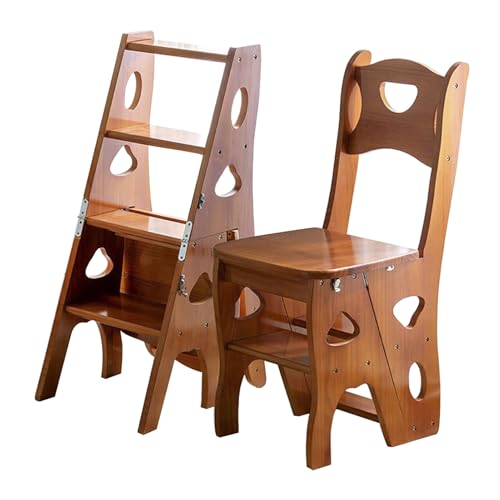 Silla de escalera plegable de madera portátil, taburete multifunción para uso en interiores y exteriores, ideal como estante de exhibición o soporte para flores, diseño que ahorra espacio, duradero y