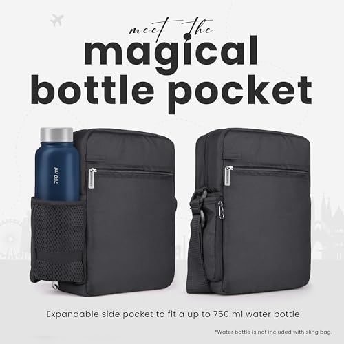 Image of CRALOFT Office Travel Sling Bag for Man and Women 11.5 inch Water-Resistant Premium Polyester Crossbody Shoulder Bag for Men with Bottle Holder Multi-pocket Messenger Side Bags for iPad Mobile Passport