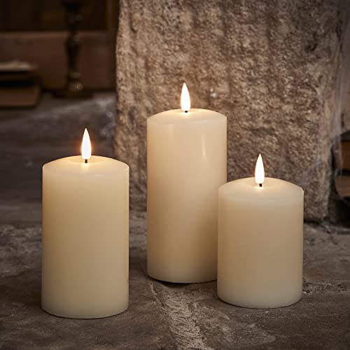 Lights4Fun, Inc. Set Of 3 Truglow™ Ivory Wax Flameless Led Battery Operated Pillar Candles With Remote Control #TOP1