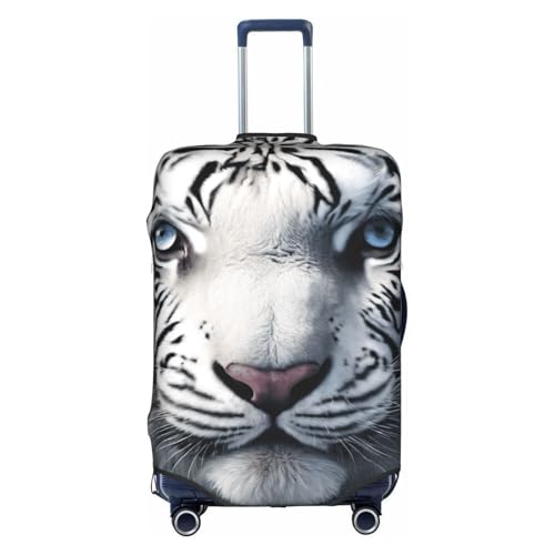 White Tiger Print Travel Elastic Suitcase Luggage Baggage Cover Protector, Washable And Anti-Scratch