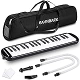Eavnbaek 37 Keys Melodica Instrument, Soprano Melodica Air Piano Keyboard Pianica with 2 Soft Long Tubes, 2 Short Mouthpieces and Carrying Bag (Black)