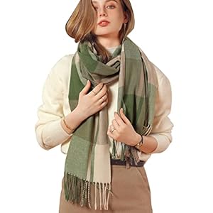 Baynetin Écharpe d'hiver pour Femme, Écharpe de Couverture Chaude à Carreaux pour l'hiver, Chaudes Réversibles Gland Plaid Couverture Laine Tartan Écharpe Châle (Vert)