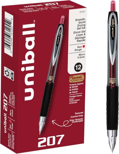 Image of uniball 207 Retractable Gel Pens, Micro Point (0.5mm), Red (Pack of 12)