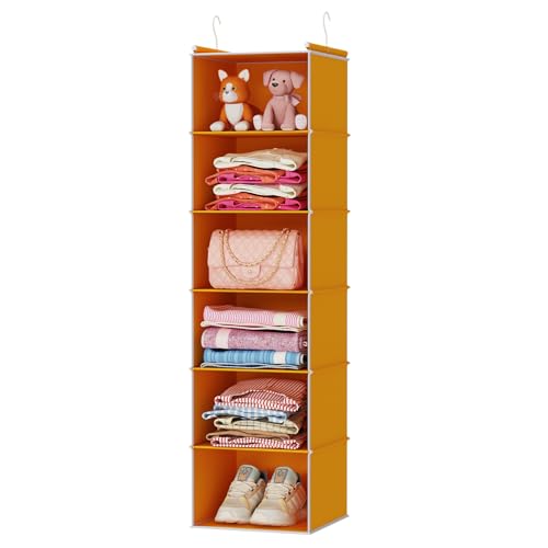 Image of MAX Houser 6-Shelf Hanging Closet Organizer, Hanging Storage Shelves with 2 Sturdy Hooks Space-Saving for Bedroom, Foldable (Yellow)